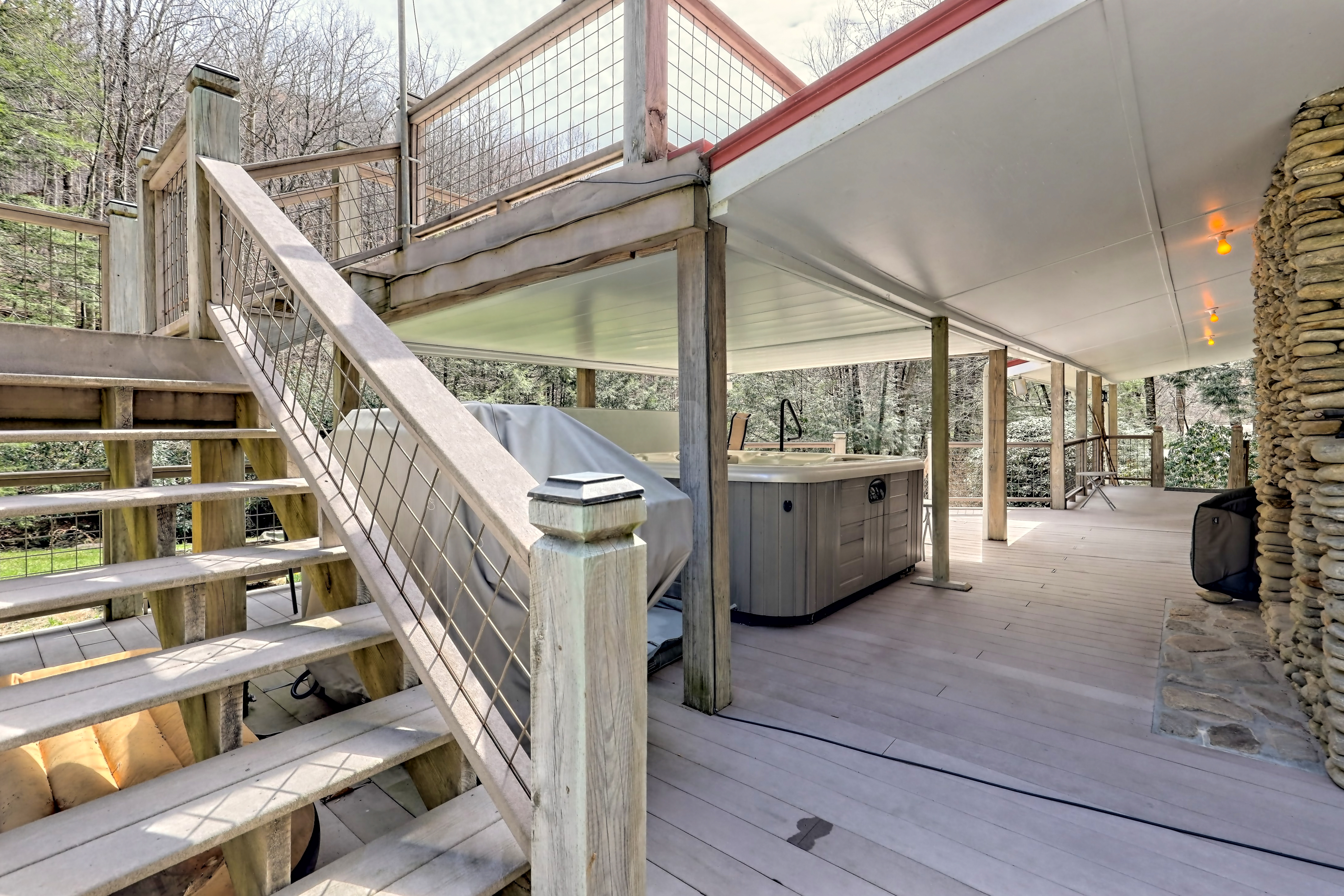 Wooden decks and stairs overlooking the forest